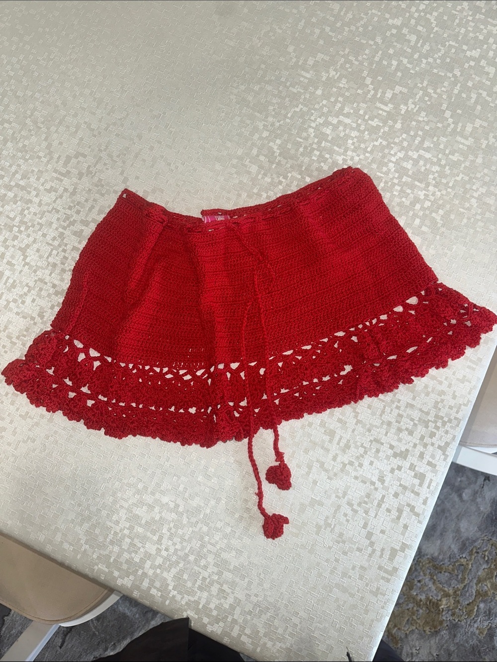 Red Crochet Mini Skirt - Women's Summer Knit size M Brand NEW